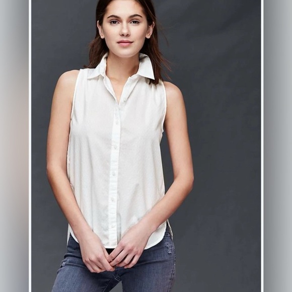Anthropologie Cloth & Stone White Sleeveless Button Up Shirt Blouse Tank Top S - Picture 1 of 6